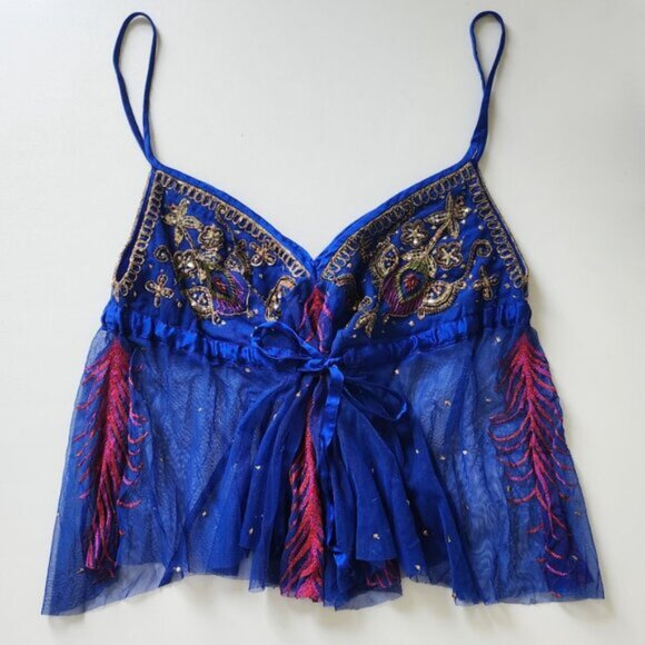 Matthew Williamson Beaded Blue Sleeveless Fairy Top Size 10 Medium b170 - Picture 3 of 7